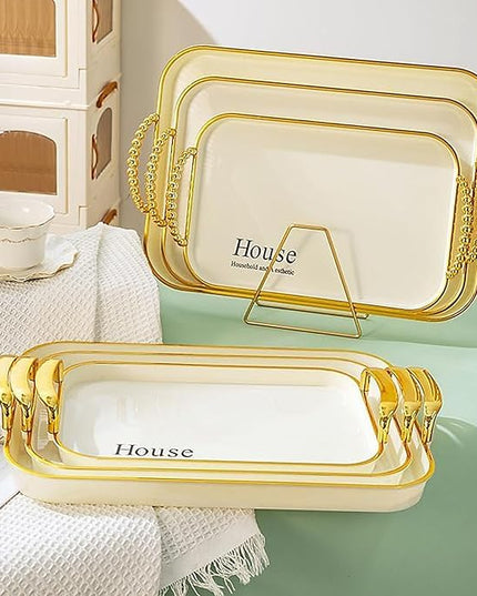 Pack of 3 Reusable Stackable Trays with Handles Sturdy for Home Organization and Storage Space Saving Tray