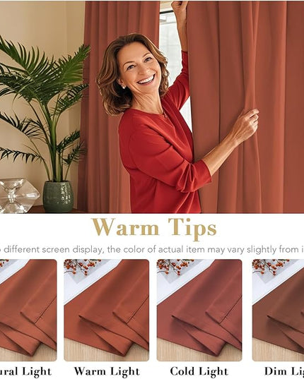 H.VERSAILTEX Blackout Curtains Thermal Insulated Window Treatment Panels Room Darkening Blackout Drapes for Living Room Back Tab/Rod Pocket Bedroom Draperies, 52 x 96 Inch, Orange, 2 Panels