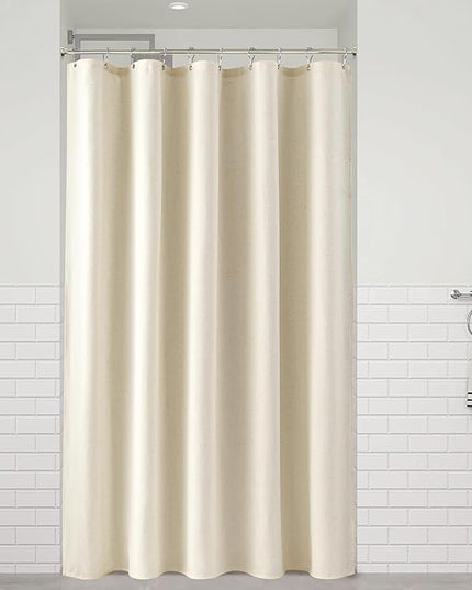 Naturoom Warm Beige 60 Inch Shower Curtain - Stall Narrow Half Linen Ultra Thick Fabric Shower Curtain Set with Hooks, Boho Farmhouse Rustic RV Camper Bath Curtains for Bathroom, 60x72