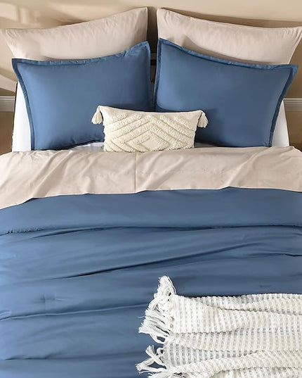 Litanika California King Comforter Set Haze Blue - 3 Pieces Cal King Lightweight Soft Plain Bed Comforter, Oversized Down Alternative Bedding Set - Machine Washable (104x96In, 2 Pillowcases)