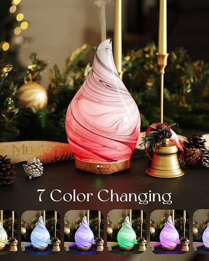 Porseme 280ml Essential Oil Diffuser Glass Color Changing Aroma Air Diffusers Aromatherapy Ultrasonic Cool Mist Humidifier 7 Running Hours Waterless Auto-Off for Sleeping, Yoga, Office, Spa (Ink)