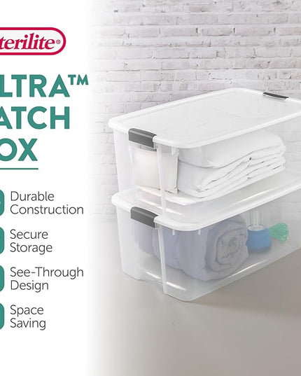 Sterilite 4-Pack Ultra Latching Box, Storage Bins with Lids, Clear Plastic, 116 Quart - Heavy-Duty Organizing Containers for Closet, Bathroom, and Office