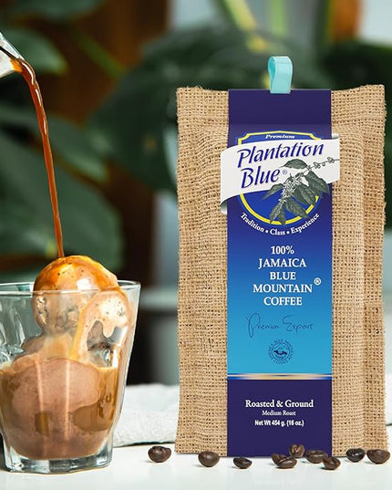 PREMIUM PLANTATION BLUE TRADITION CLASS EXPERIENCE 100% Jamaica Blue Mountain Coffee Medium Roasted and Ground (16oz)