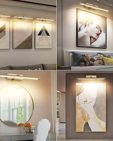 Picture Light for Wall Battery Operated, 12" Rechargeable Art Light with Remote and Timer for Painting, 3 Color Temps, Wireless Wall Light for Display, Artwork, Portrait, Gallery, Gold