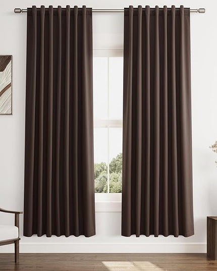 Guken Brown Blackout Curtains 72 Inch Length 2 Panels Set for Living Room Bedroom Back Tab Thermal Insulated 100% Black Out Linen Drapes Room Darkening Window Curtains 52 Inches Width