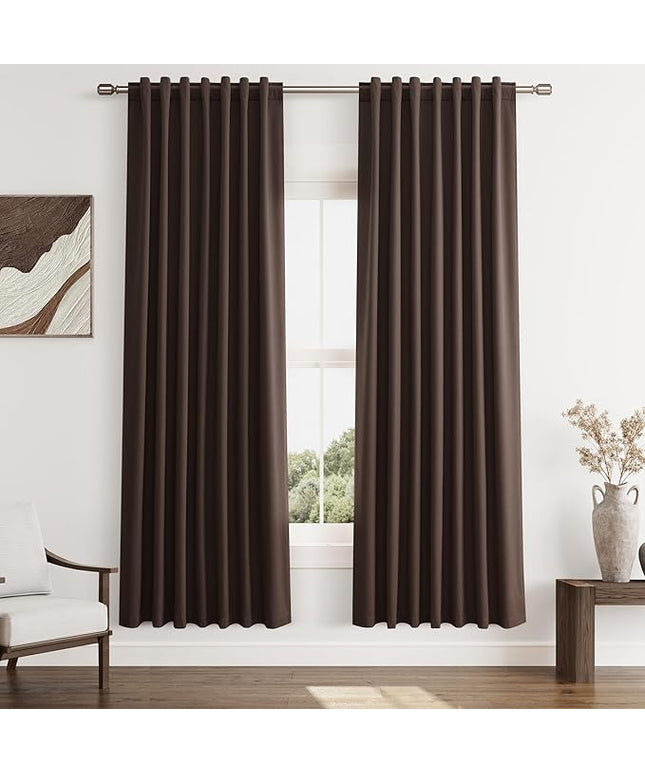 Guken Brown Blackout Curtains 72 Inch Length 2 Panels Set for Living Room Bedroom Back Tab Thermal Insulated 100% Black Out Linen Drapes Room Darkening Window Curtains 52 Inches Width