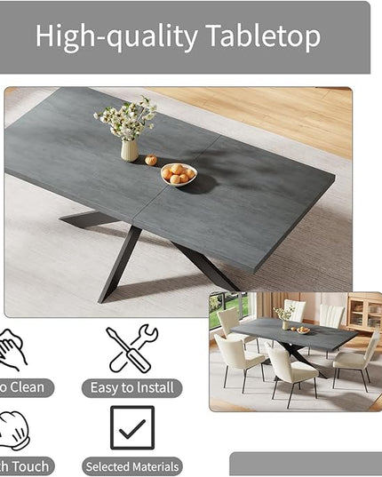 ZckyCine Dining Table Set for 6, Modern 78'' Dark Wood Dining Table and Fabric Dining Chairs Set of 6,Table and Chairs Set of 6,Ideal for Kitchen Dining Room