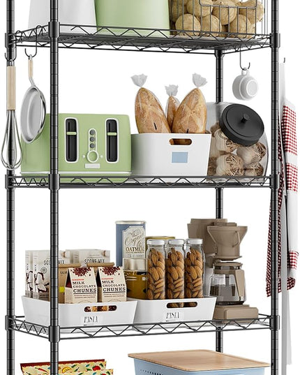 Storage Shelves,21.3" W x 11.8" D x 58.5" H Wire Shelving Unit Loads 550LBS,5-tier Adjustable Metal Utility Shelf,Garage Shelves with Liner and Hooks,Home Storage Rack for Kitchen,Laundry,Pantry