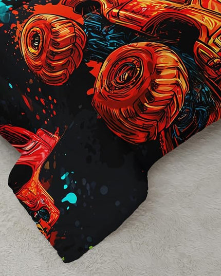 AILONEN Monster Truck Print Comforter Set Twin Size,Cartoon Trucks Bedding Sets for Kids Teens Boys,Cool Graffiti Duvet Set,3-Piece, 1 Quilt and 2 Pillowcases,Soft Microfiber