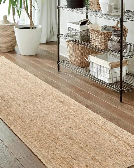 FRELISH DECOR Handwoven Jute Kitchen/Hallway Runner - Natural Rustic Vintage Braided Reversible Area Rug - Eco Friendly Rug for Bedroom - Kitchen - Living Room - Farmhouse (2'x8' - Natural)