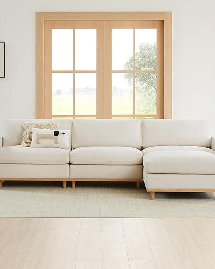 CHITA Super Large Luxury L Shape Convertible Sectional Modular Sofa, Down Filled Modern Sofa with Ottoman, Deep Seat Cloud Couch, 118 inch Width, 4 Seat Couch with Solid Wood Leg, Linen
