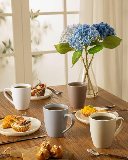 Sweese Porcelain Mugs - 16 Ounce (Top to the Rim) for Coffee, Tea, Cocoa, Set of 4, Neutral Colors