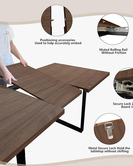 ZckyCine 67" Expandable Walnut Dining Table with 6 PU Leather Chairs, 7-Piece Modern Dining Set, Sturdy Metal Legs, Adjustable 51"-67" Rectangle Table for Kitchen & Dining Room