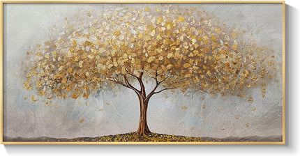 Large Framed Tree of Life Gold Wall Art, Large Canvas Prints Paintings Artwork for Walls, Modern Luxury Golden Big Tree Pictures for Living Room Fireplace Bedroom Kitchen Dining Room Office Wall Decor