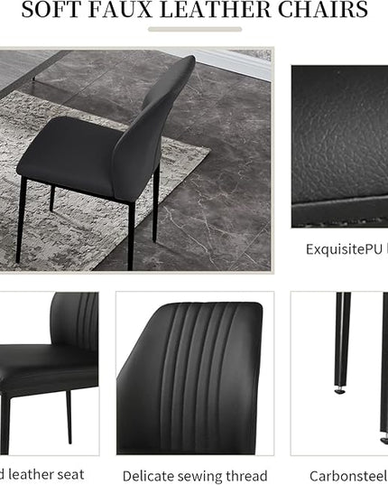 ZckyCine Modern Mid-Century Dining Table Set for 6-8 People Kitchen Dining Room Table Set Extendable Wood Dining Table and 6 Upholstered Chairs, Home Kitchen Furniture