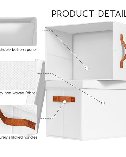 Storage Bins with Lids - Large Fabric Closet Bins with Lid, 6 Pack Clothes Organizers and Storage, Collapsible Stackable Cube Basket for Home, Office, Dorm, White