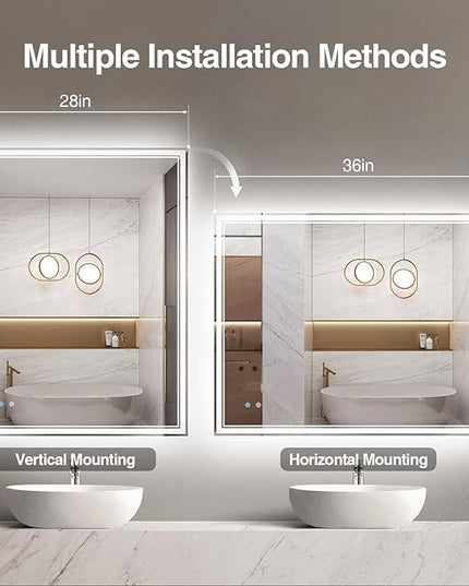 28"x 36" LED Bathroom Mirror with Anti-Fog, Dimmable Backlit + Front Lit, LED Bathroom Vanity Mirror for Wall, Memory Function, Shatter-Proof Glass, ETL Listed(NHYJ7922D)