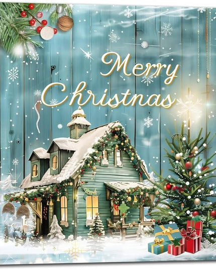Christmas Tree Wall Art Decor Romantic Winter Snow Home Canvas Prints Poster Xmas Tree Painting Merry Christmas Sign for Home Garden Living Room Bedroom Bathroom Holiday Decoration Gifts 12x12inch