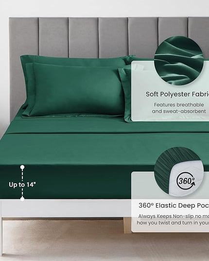Love's cabin Queen Comforter Set Dark Green, 7 Pieces Queen Bed in a Bag, All Season Bedding Sets with 1 Comforter, 1 Flat Sheet, 1 Fitted Sheet, 2 Pillowcase and 2 Pillow Sham