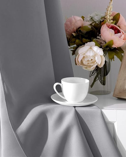 HOMEIDEAS Blackout Curtains for Bedroom 52 X 96 Inch Long 2 Panels Set Light Grey/Gray Room Darkening Curtains/Drapes, Soundproof Thermal Grommet Window Curtains for Living Room