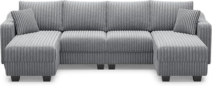 Belffin U Shaped Couch with Reversible Chaises Sectional Couches for Living Room Sectional Couch with Ottomans Corduroy (Light Grey, U Shaped)