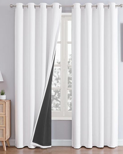 ChrisDowa White 100% Blackout Curtains 120 inch Long for Bedroom with Black Liner, 2 Thick Layers Total Blackout Thermal Insulated Grommet Long Curtains 2 Panels Set (Pure White, 52 x 120 Inch)