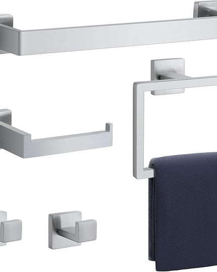 Bathroom Hardware Set Brushed Nickel 5-Pieces Bathroom Towel Rack SUS304 Stainless Steel Bath Towel Bar Set, Towel Racks Wall Mounted.