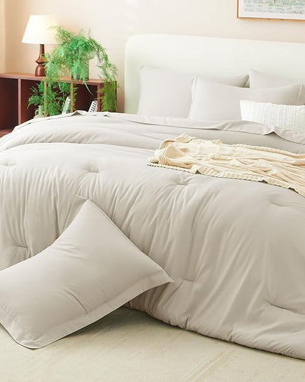 CozyLux King Comforter Set Beige, 7 Pieces Bed in a Bag Soft Bedding Comforter Set with Sheets, All Season Boho 7PC Bed Sets with Comforter, Fitted Sheets, Flat Sheets, Pillow Shams and Pillowcases