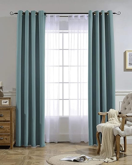 NICETOWN Blackout Greyish Blue Curtains & Drapes for Living Room - Thermal Insulated Solid Grommet Sound Reducing Energy Saving Window Treatments for Porch/Hall, 2 Panels, W52 x L84