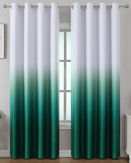 Estelar Textiler Green and Greyish White Blackout Ombre Curtains for Bedroom 108 inches Long, Light Blocking Thermal Insulated Grommet Window Curtains & Drapes for Living Room,52x108 inch,2 Panels