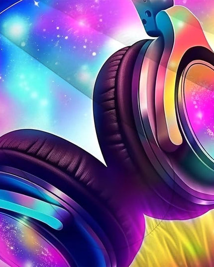 Galaxy Headphones Comforter Set Queen Purple Music Theme Bedding for Girls Kids Colorful Glitter Quilt 1 Comforter,2 Pillow Cases