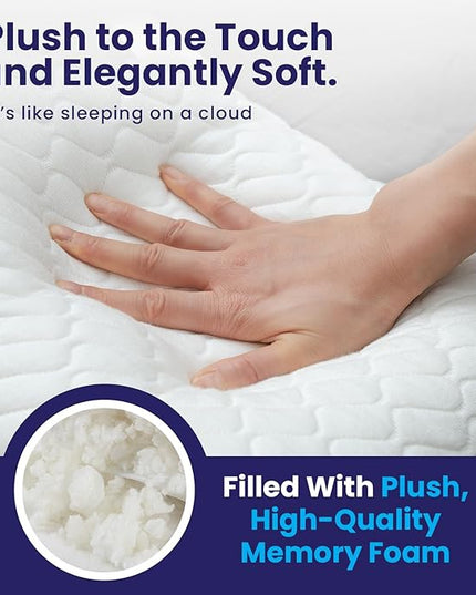 Sidney Sleep Bed Pillow for Side and Back Sleepers - Adjustable Filling - Memory Foam Pillow for Neck and Shoulder Pain - Customizable Loft - King Size - Additional Foam Bag Included (White)
