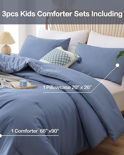 ROSGONIA Comforter Full Size for Girls Boys Teens Slate Blue, 3pcs (1 Blue Comforter & 2 Pillowcases) Lightweight Dorm Bedding Full Size