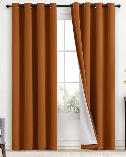 Yakamok Room Darkening 100% Blackout Curtains Grommet Window Treatments with 2 Thick Layers-Burnt Orange Thermal Insulated Drapes Set of 2 Panels for Bedroom Living Room 52 Inches by 96 Inches Length
