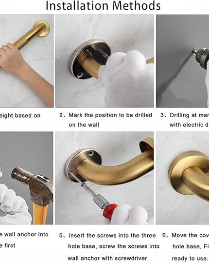 Shower Grab Bar, 2 Pack 16 Inch Gold Bathroom Grab Bar, 1.25" Diameter 304 Stainless Steel Anti-Slip Grab Bars for Bathtubs and Showers, Handicap Shower Grab Bar for Seniors Elderly