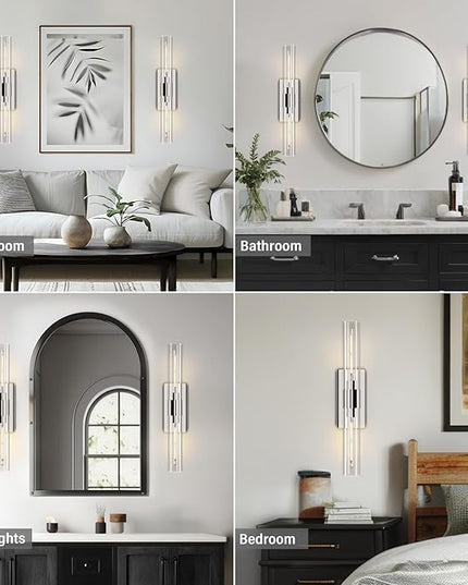 Wall Light Fixtures,Industrial Wall Sconces Clear Glass Wall Mount Sconce, Chrome Nickel Bathroom Vanity Light, Wall Lamp for Living Room Bedroom Hallway(Bulb Included)