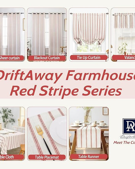 DriftAway Farmhouse Linen Blend Blackout Curtains 108 Inches Long for Bedroom Vertical Striped Printed Linen Curtains Thermal Insulated Lined Treatments for Living Room 2 Panels W52 x L108 Red