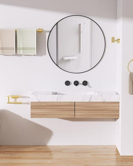 TURS Brushed Gold 5 Piece Bathroom Hardware Set, SUS304 Stainless Steel Bath Towel Bar Set, Bathroom Towel Rack Set Wall Mounted