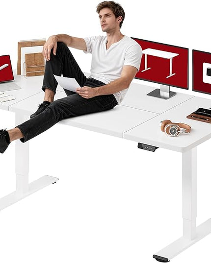 SANODESK Standing Desk Height Adjustable Electric Stand up Desk 79x32 Inches Sit Stand Home Office with Splice Board, White Frame/White Top