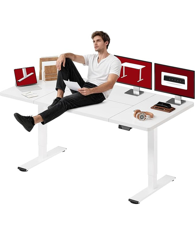 SANODESK Standing Desk Height Adjustable Electric Stand up Desk 79x32 Inches Sit Stand Home Office with Splice Board, White Frame/White Top