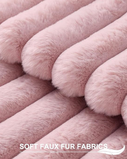 Pallene Faux Fur Plush Throw Pillow Covers 26x26 Set of 2, Luxury Soft Fluffy Striped Decorative Pillow Covers for Sofa, Couch, Living Room, Blush Pink