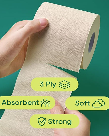 ECOLipak Bamboo Toilet Paper 3 Ply, Septic Safe Toilet Tissue, 12 Double Rolls, 320 Sheets Per Roll, Tree Free, Non Toxic, Soft and Absorbent, Eco Friendly Dye-Free Paper, Brown