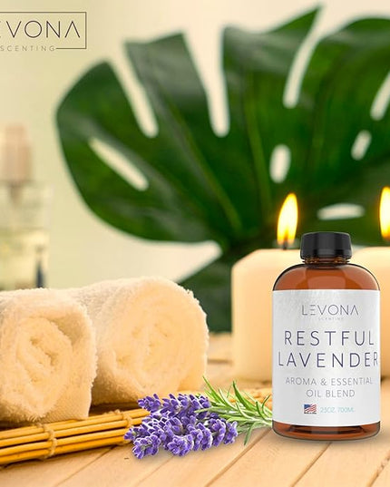 Levona Scents Pure Essential Oils for Diffusers for Home Luxury Scents - Restful Lavender Essential Oil is A Floral Blend of Eucalyptus, Bergamot, Lavender - Aroma Diffuser Oil