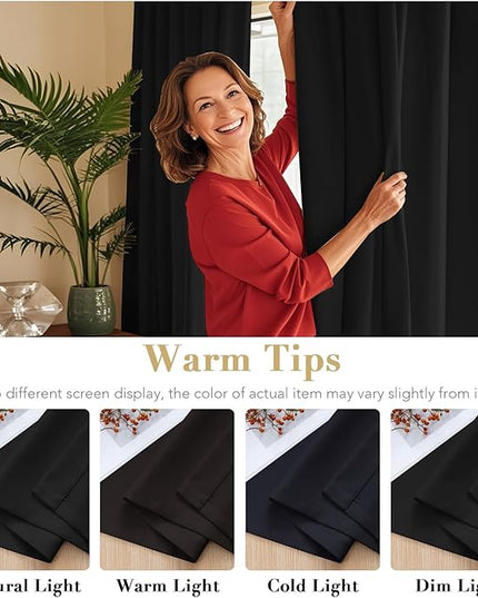H.VERSAILTEX Blackout Curtains Thermal Insulated Window Treatment Panels Room Darkening Blackout Drapes for Living Room Back Tab/Rod Pocket Bedroom Draperies, 52 x 84 Inch, Black, 2 Panels