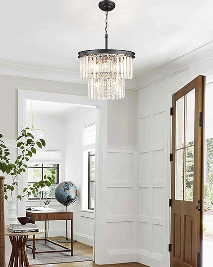 Crystal Chandelier, Black & Bronze Luxury 9-Light Ceiling Hanging Pendant Chandelier Lighting Fixture for Foyer, Dining Room, Bedroom, Hallway, Bar, Kitchen Island