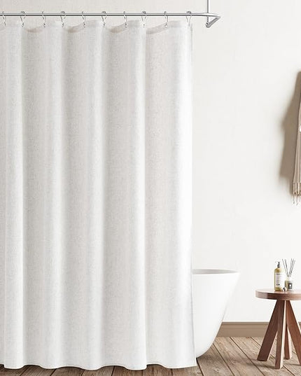 Naturoom Natural Linen Shower Curtain, Country Boho Farmhouse Bath Decor Shower Curtains Neutral Cloth Weighted Textured Fabric Bath Curtain Liner with Hooks, Beige White, 72x78