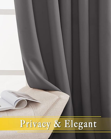 NICETOWN Blackout 118 inch Long Curtain for Living Room, Grommet Room Divider Sound Reducing Window Treatment for Sliding Glass Door/Bedroom, Gray, W80 x L118, 1 Panel