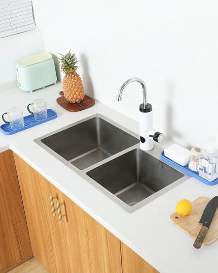Silicone Kitchen Sink Organizer Tray for Multiple Usage,Eco-Friendly Sponges Holder for Kitchen Bathroom Counter or Sink,Dish Soap Dispenser,Scrubber,Bottle,Cup (Lichen Blue, 12"×4")