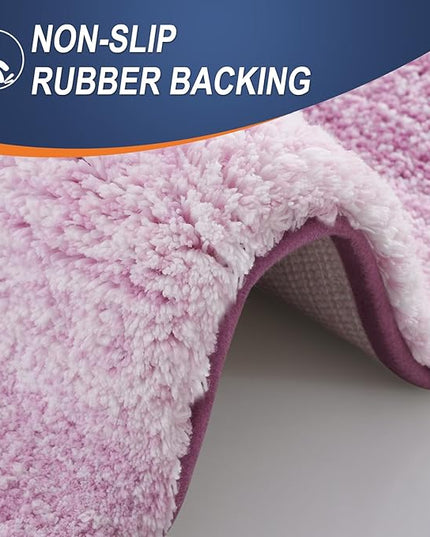 OLANLY Bathroom Rug Set 2 Piece, Soft Absorbent Microfiber Bath Mats and U-Shaped Contour Toilet Rug, Non-Slip, Machine Wash Dry, Plush Shaggy Bath Mats for Bathroom (24"x16"+24"x20", Pinkish-Purple)