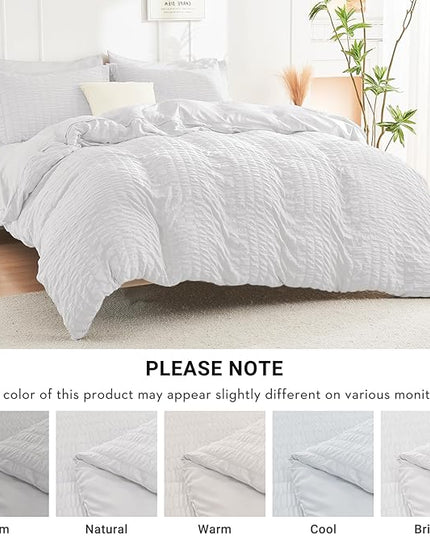 HYMOKEGE White California King Comforter Set Seersucker 7 Pieces, All Season Luxury Bed in a Bag for Bedroom, Bedding Set with Comforters, Sheets, Pillowcases & Shams